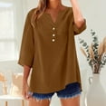 thumbnail image 2 of Yubnlvae 3/4 Sleeve Linen Tops for Women - 2025 Trendy Boho Button-Up Shirts (Cotton Blend, Vacation Ready) Coffee M, 2 of 8