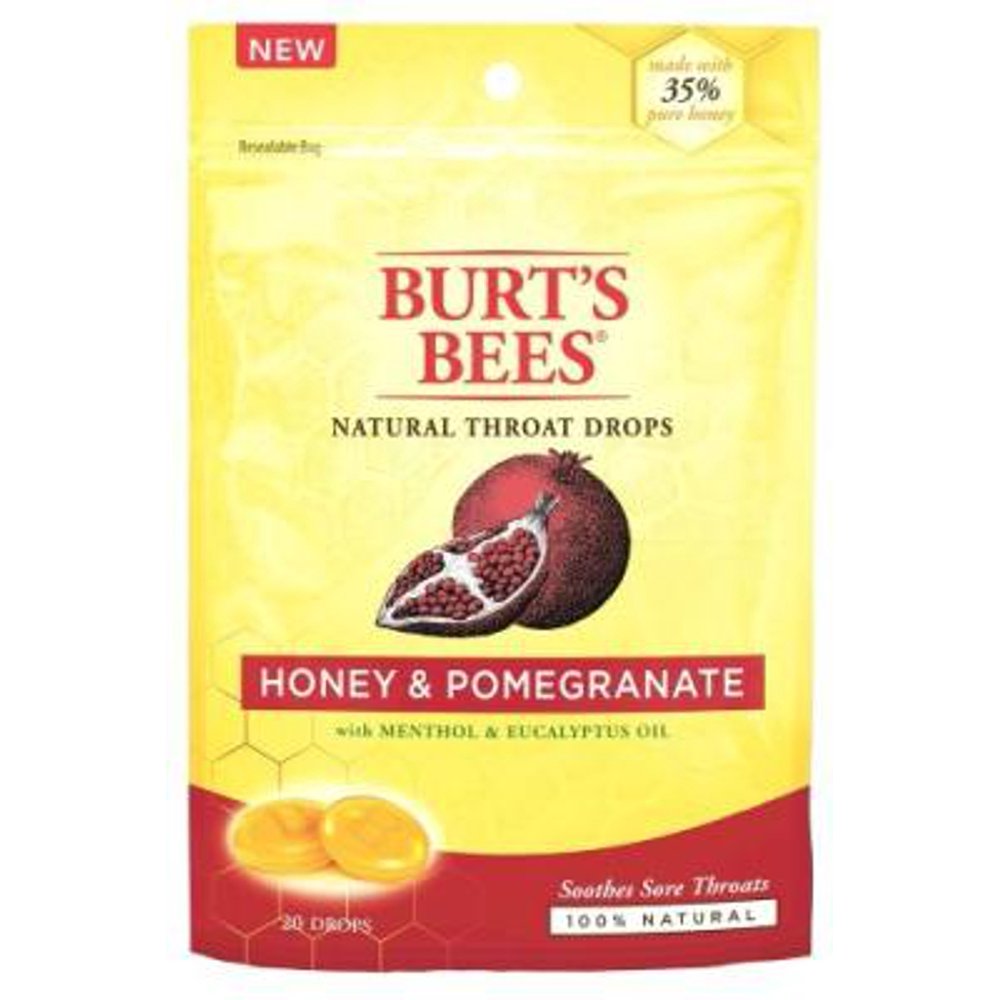 2 Pack Burt's Bees Natural Throat Drops, Honey & Pomegranate 20 ea
