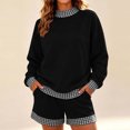 thumbnail image 2 of Women's 2 Piece Outfits Sweatshirt and Shorts Sets Long Sleeve Crew Neck Lounge Matching Sets with Pockets Plaid Trim Casual Pajama Set Black, 2 of 5