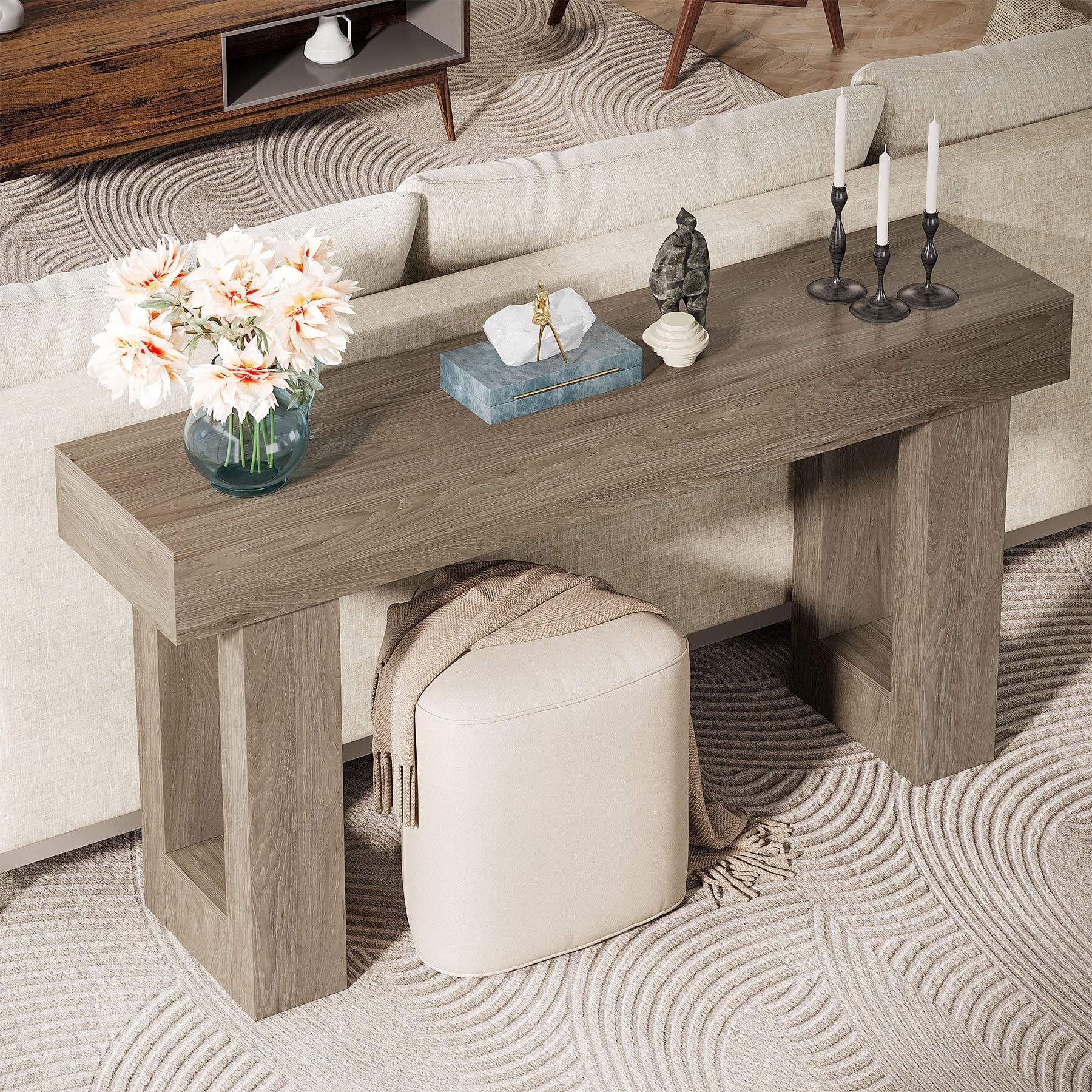 Tribesigns 63-Inch Farmhouse Console Table, Wooden Sofa Table Behind The Couch, Rectangular Entryway Table for Entrance, Hallway, Living Room (Gray)