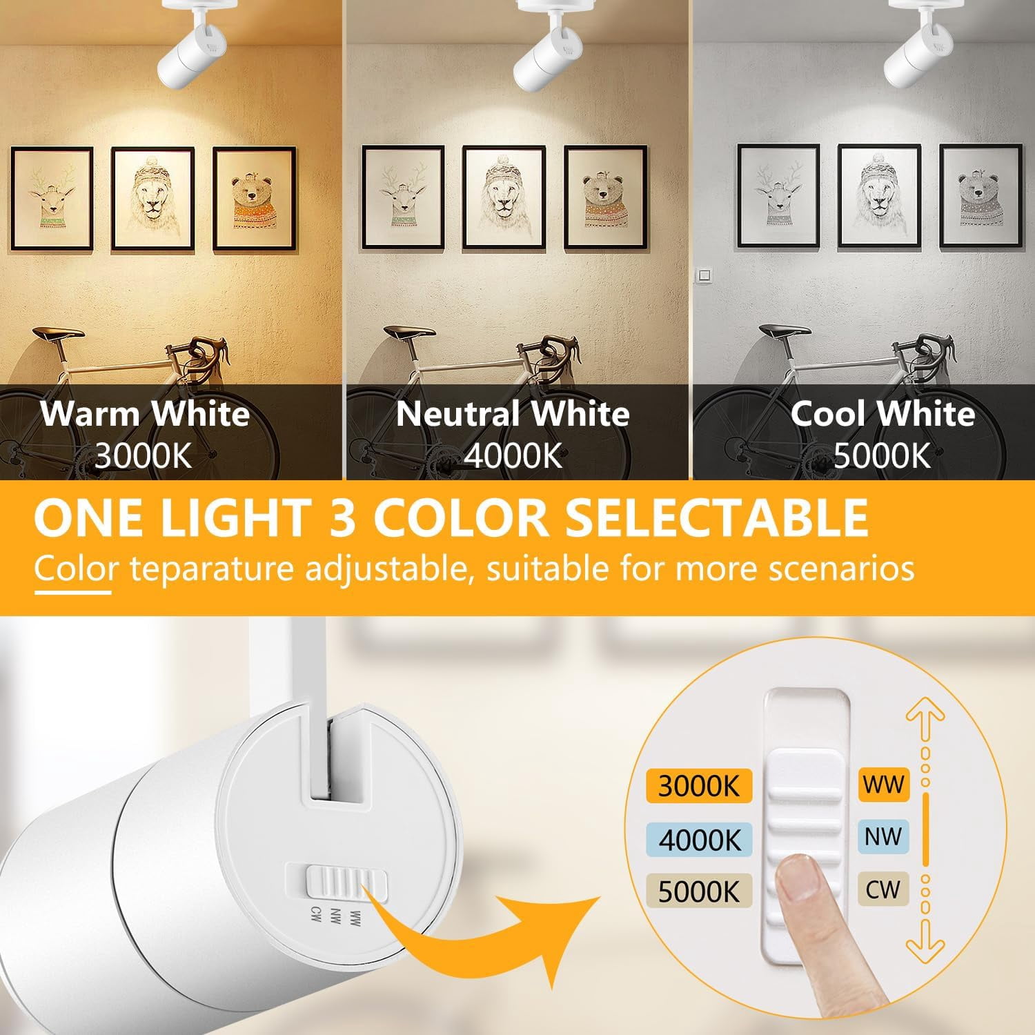 VANoopee 3-Color Zoomable Ceiling Spot Lights Indoor Flush Mount Adjustable LED Ceiling Spotlight Directional Ceiling Light Fixture Dimmable Accent Light for Picture Art -CRI90 15-60° 10W 1000lm White