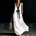 thumbnail image 2 of Yangnuo Women's Sleeveless V-Neck Maxi Dress with Black Contrast Bow Ladies Fashion Casual Linen Blend Loose Fit Flowy Long Dress, 2 of 5