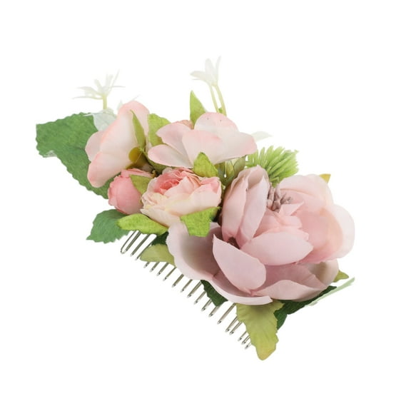 Unique Bargains 1 Pc Women's Convenient Simulated Flowers Hair Clip Comb for Parties Pink Polyester Fabric Iron