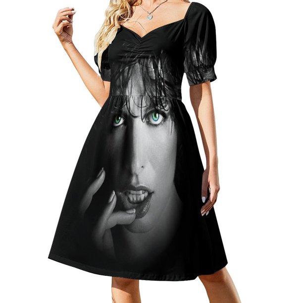 Vestido de manga corta de la Sra. Jovovich 4. Elegante vestido sensual para mujer.