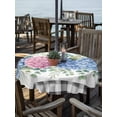 thumbnail image 2 of Outdoor Tablecloths with Umbrella Hole & Zipper, Blue Pink Hydrangea Round Tablecloths 60 Inch, Eucalyptus Leaves Summer Botanical Plaid Waterproof Table Cloth, Patio/Pool/Picnic Table Covers, 2 of 8