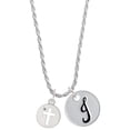thumbnail image 1 of Delight Jewelry Silvertone Cross Silhouette Silvertone Script Initial Disc - J - Charm Necklace, 20"+3", 1 of 4