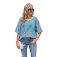 thumbnail image 3 of Women'S Striped Color Clash Loose Short Sleeve Top Green and Pink L, 3 of 6