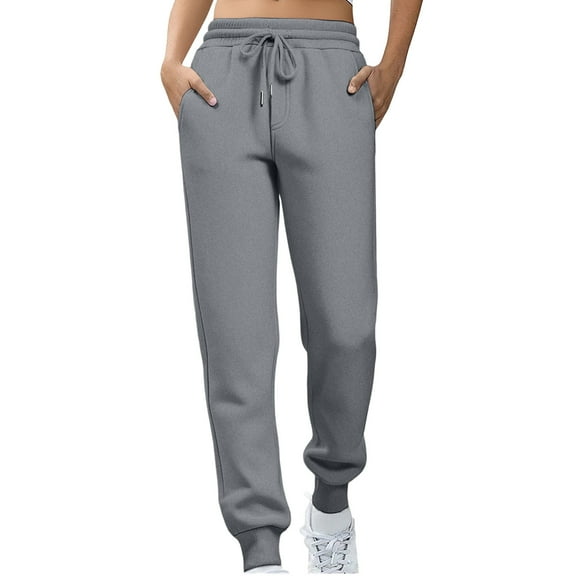 KDDYLITQ Womens Sweatpants Fleece Drawstring Joggers High Elastic Waisted Pants Lounge Fall Trousers with Pocket Dark Gray S