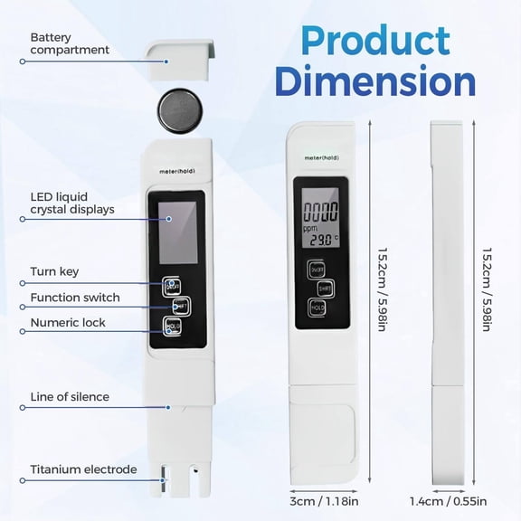 Oimcto Water Quality Tester White,4 In 1 Tds Meter Digital Water Tester Multi Function Digital Water Tester with Temp Color Display,Drinking Water Pool Hydroponics Aquarium Portable Water for Travel