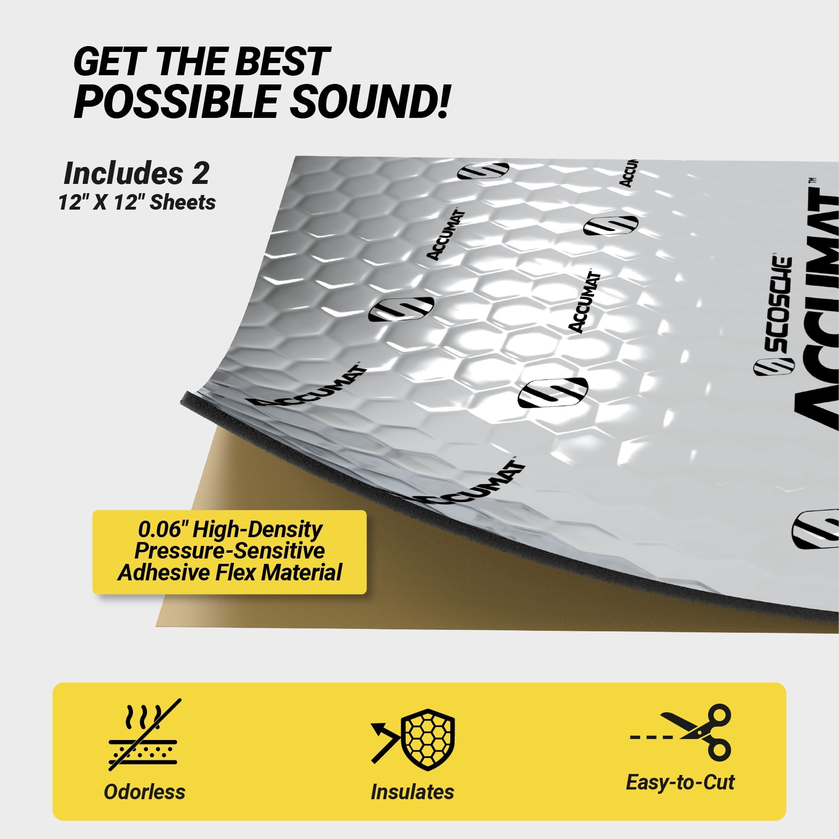Scosche Accumat Sound Deadening Kit 2 Door High Density Flex Noise Reduction Adhesive Sheets AMT12X2