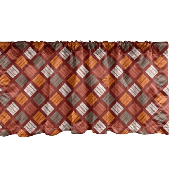 Ambesonne Abstract Window Valance, Traditional Squares, 54" X 18", Maroon Orange and Dimgray