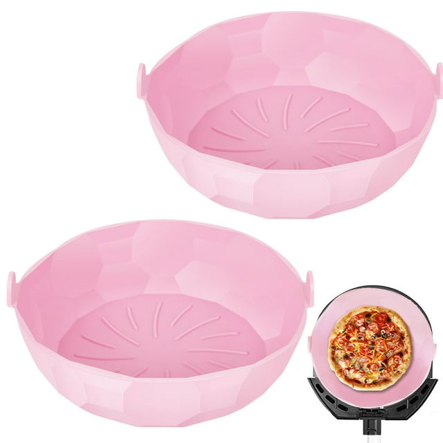 2Pcs Air Friteuse Pot de Silicone avec Poignée Réutilisable Air Friteuse Doublure Résistant à la Chaleur Air Friteuse Silicone Panier 7.87inch Cuisson Pan
