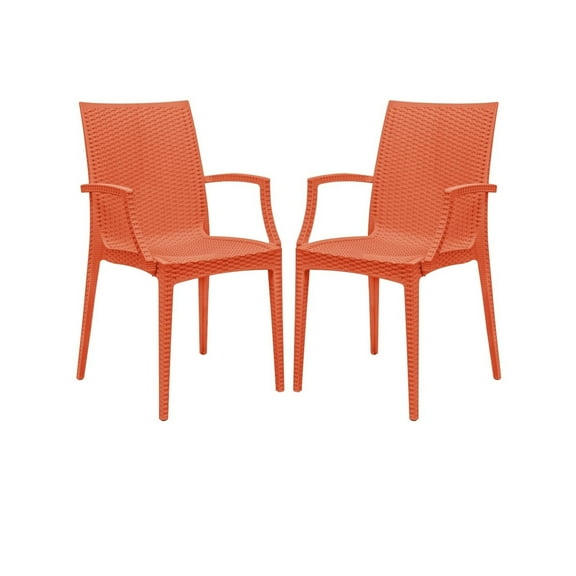 Patio Dining Armchairs - Outdoor Indoor Chairs - Stackable Weave Design - Orange Accent Furniture