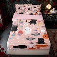 thumbnail image 2 of Erosebridal Cute Halloween Ghost Zipper Queen Comforter Set with Fitted Sheet and 2 Pillowcases for Girls, Spooky Cartoon Bat Cat Zipper Bedding Set, Pink Reversible, 4-Piece, 2 of 7
