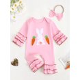 thumbnail image 3 of aturustex Toddler Girls Easter Jumpsuits 0 3M 6M 12M 18M Infant Baby Ruffled Long Sleeve Rompers Bunny/Letter Embroidery Bodysuits Pants Crewneck Jumply Spring Fall Clothes for Holiday Party, 3 of 6