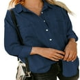 thumbnail image 1 of Chemise en Jean Tendance pour Femmes à Revers, Manches Longues, Boutonnée, Coupe Décontractée, Blouse en Denim, 1 of 5