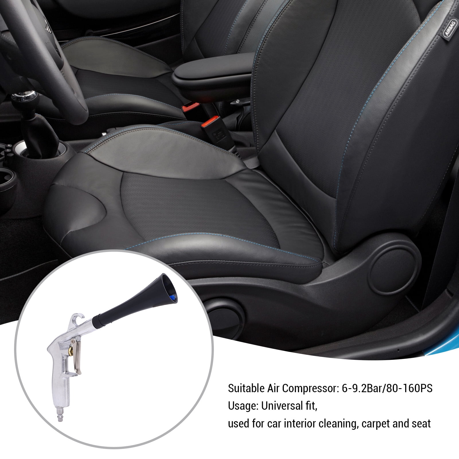 Nieyigj Car Interior Cleaning Air Blow Tool High Pressure Dust Removal Gun with 1/2 Inch Thread Interface Comfortable Grip for 6-9.2 Bar Air Compressor Auto Carpet Seat Washer (11.4 in / 29 cm)