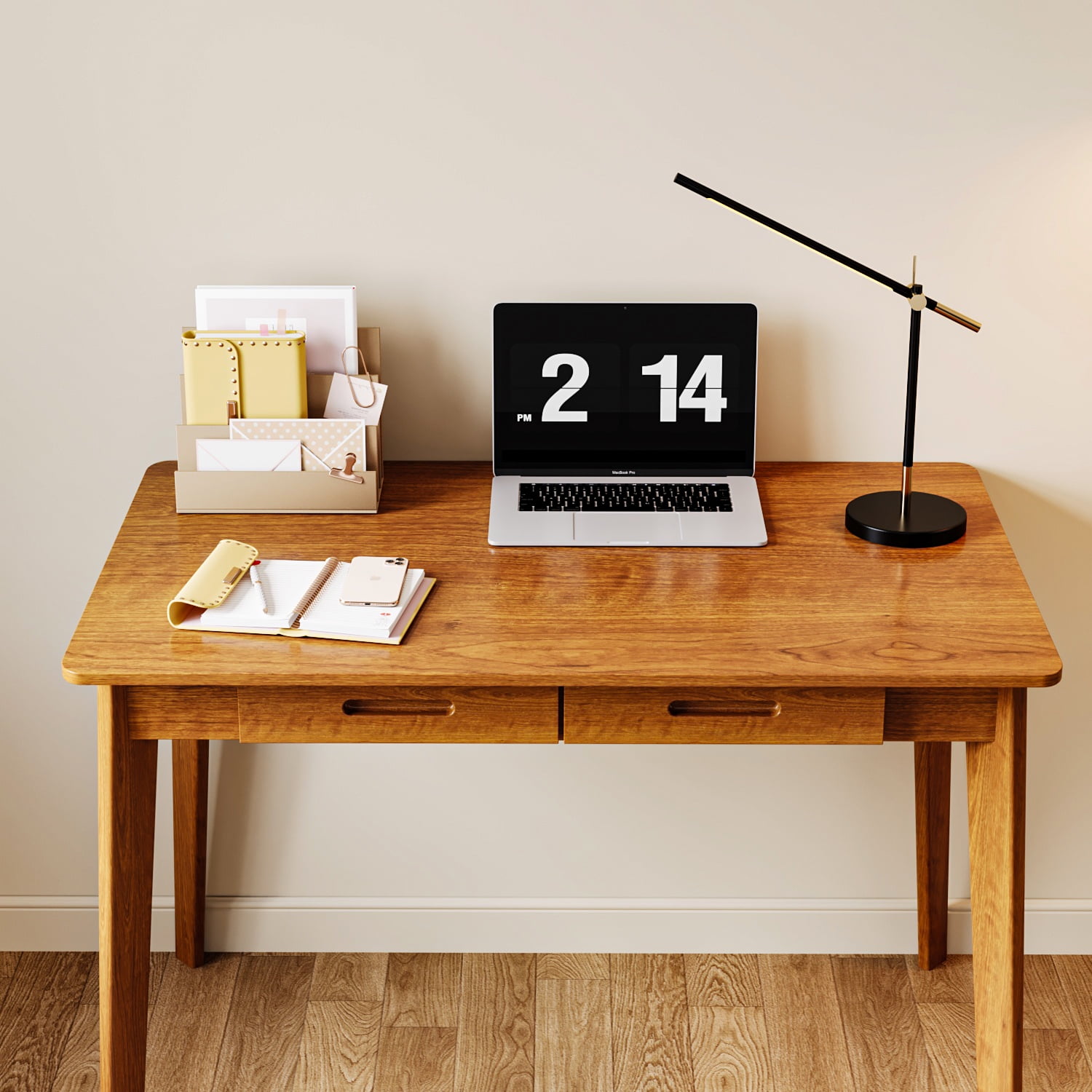 KULAGAGA Simple Style Writing Desk,With Two Drawers  22 x 39 Inches, Brown