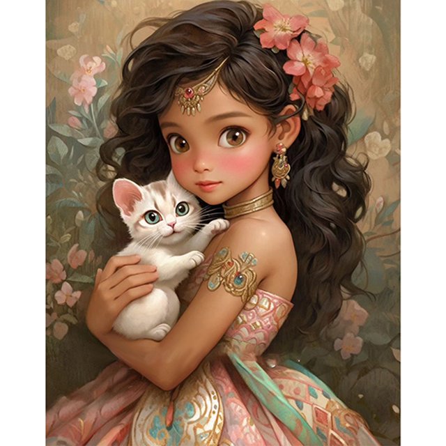 Kit Pintura Por Números Sobre Lienzo Arte Al Óleo Artesanal Imagen Niña Pared Del 40x50cm