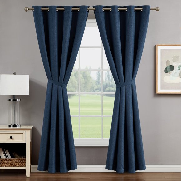 Creative Home Ideas Blackout Curtains (2 Panels, 50”x 96”, Blue) Room Darkening Thermal Insulated Curtains with Tiebacks, Chyna