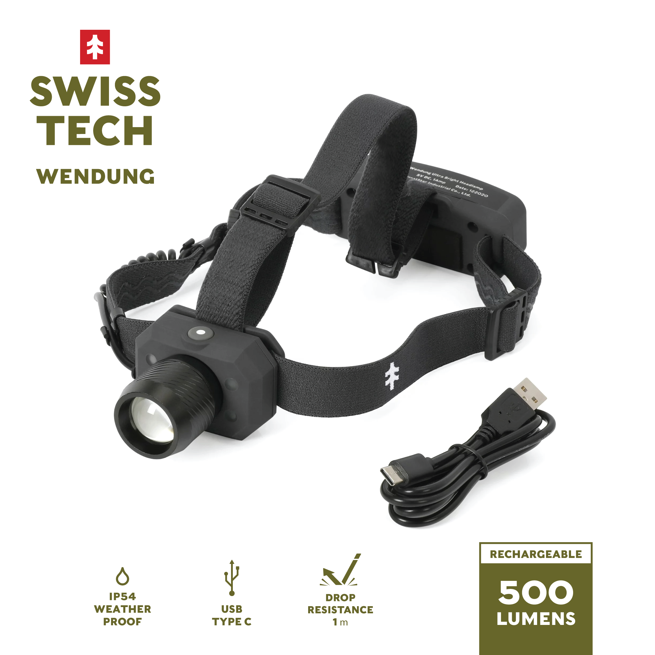 Swiss Tech Rechargeable Headlamp, 500 Lumens UV Tracker photo 1