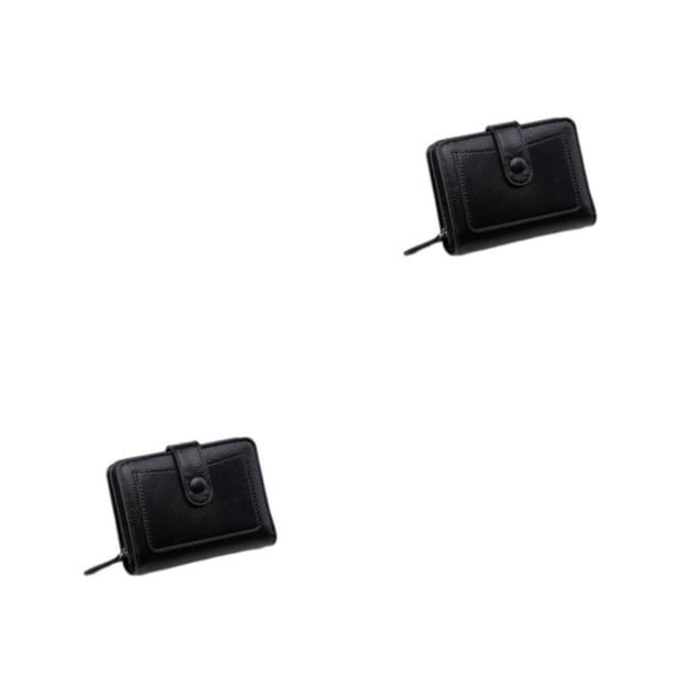 Qarigey Cartera de cuero plegable para fiestas, citas, cambio de dinero portátil, monedero de viaje, portatarjetas de compras, bolsa de Negro 2piezas