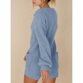 thumbnail image 4 of xiaxaixu Women’s Ribbed Knit Rompers Long Sleeve Solid Color Button Down Jumpsuit Shorts Loungewear, 4 of 9