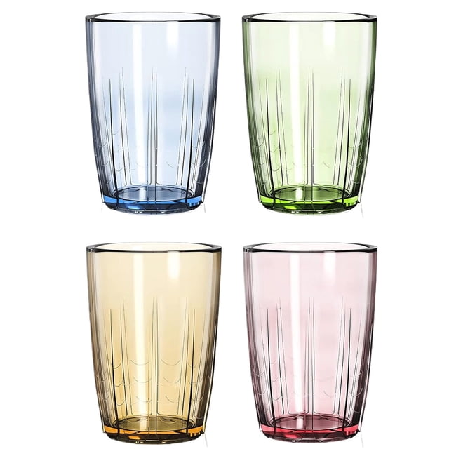 EIGTHTAIL 14oz Plastic Drinking Glasses Stackable Unbreakable Water Tumblers Reusable Shatterproof Clear Cups for Party Home Kitchen Restaurant Set of 4