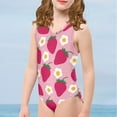 thumbnail image 4 of FOR U DESIGNS Cute One Piece Bathing Suit Size 3-4T Strawberry Daisy Polyester Activewear for Kids Teens Girls Fashion Sleeveless Swimwear, Pink, 4 of 8