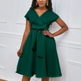 thumbnail image 2 of Pisexur Robe Midi pour Femmes Manches Courtes Col en V Robe d'Été Mode Unie Robe à Tempérament, 2 of 9