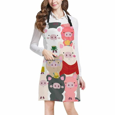 

SUNENAT Vintage Cute Baby Pig Pastel Doodle Comic Art Kitchen Apron