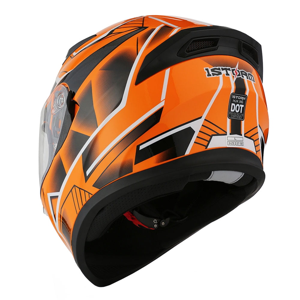 1Storm Motorcycle Full Face Helmet Street Bike Dual Visor/Sun Shield N-HJK316 Panther Orange