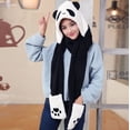 thumbnail image 2 of XIAOCHA Womens Panda‑Print Hooded Scarf Hat Plush Hats for Fall Winter Walk Hoodedscrafthats,Black, 2 of 7