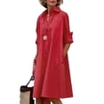 thumbnail image 2 of Chouyatou Women's Spring Summer Button-Down Shirt Dress Loose A-Line Midi Shift Tunic Dress, 2 of 4