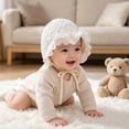 thumbnail image 7 of Splozh Baby Boy Hats Baby Girl Soft Bonnet Cap Lace Cotton Infant Breathable Princess Christening Hat,Beige,0-6 Months, 7 of 7
