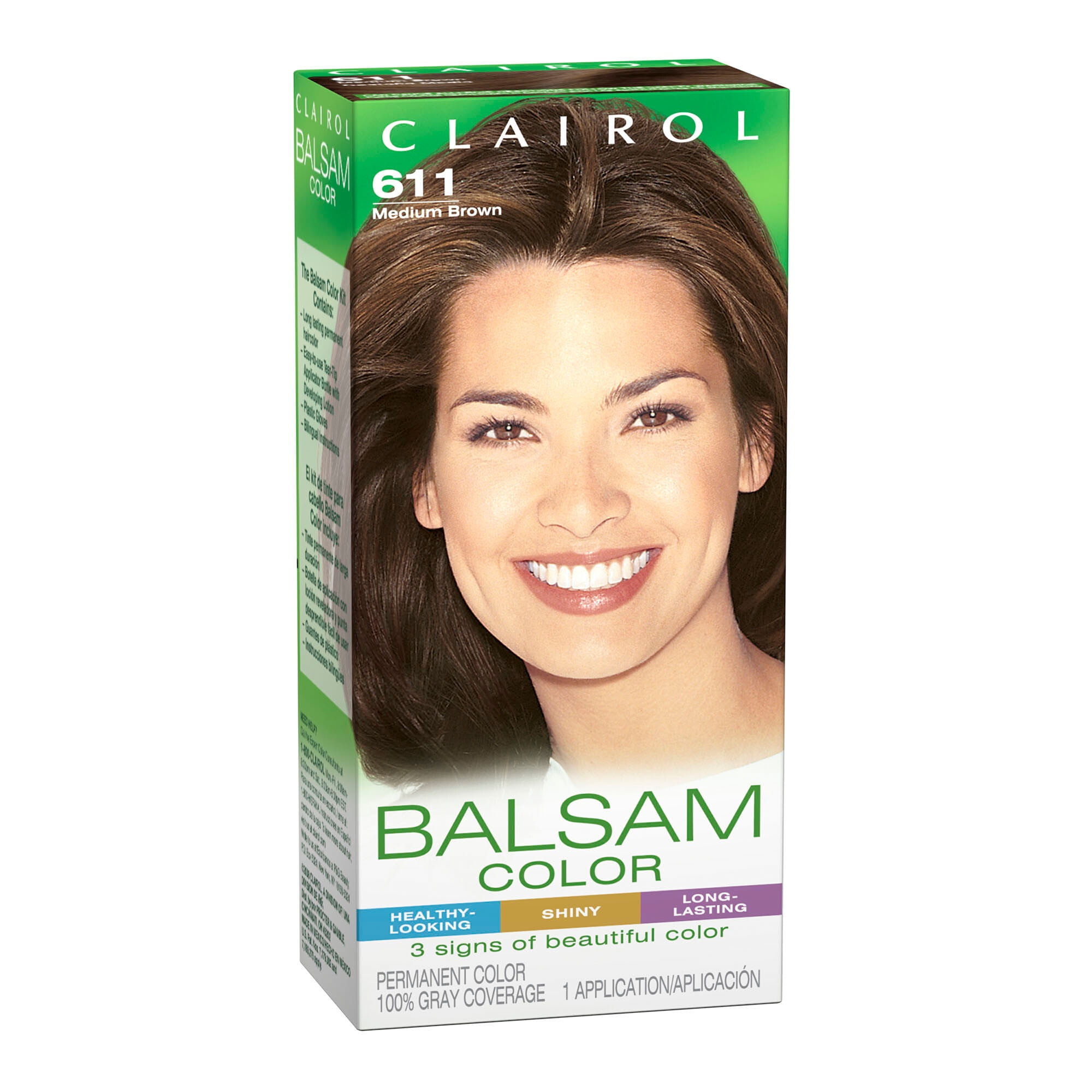 Clairol Balsam Color Long Lasting Permanent Hair Color Kit, 611 Medium Brown, 4 fl oz