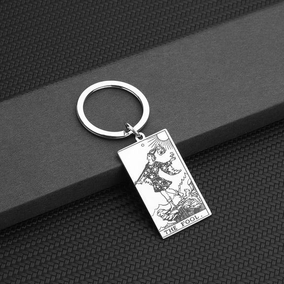 Stainless Steel Square The Fool Amulet Key Chain Divination Tarot Pendant Keychain Accessories Men Keyring Jewelry Gift
