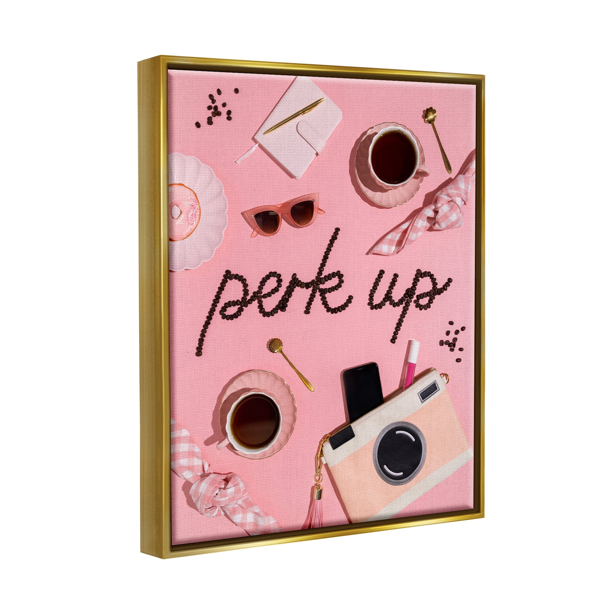 Stupell Industries Perk Up Glam Coffees Food & Beverage Painting Gold Floater Framed Art Print Wall Art, 25 x 31
