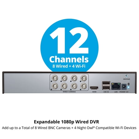 NIGHT OWL® 2-WAY AUDIO 12 CHANNEL DVR SECURITY SYSTEM WITH 1TB HARD DRIVE AND 4 WIRED 1080P DETERRENCE CAMERAS