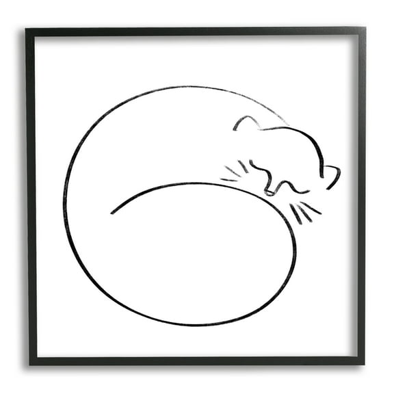Stupell Minimal Cat Line Doodle Animals & Insects Painting Black Framed Art Print Wall Art