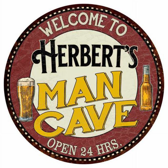 Herbert's Man Cave 14" Round Metal Sign Kitchen Bar Wall Decor 100140035410