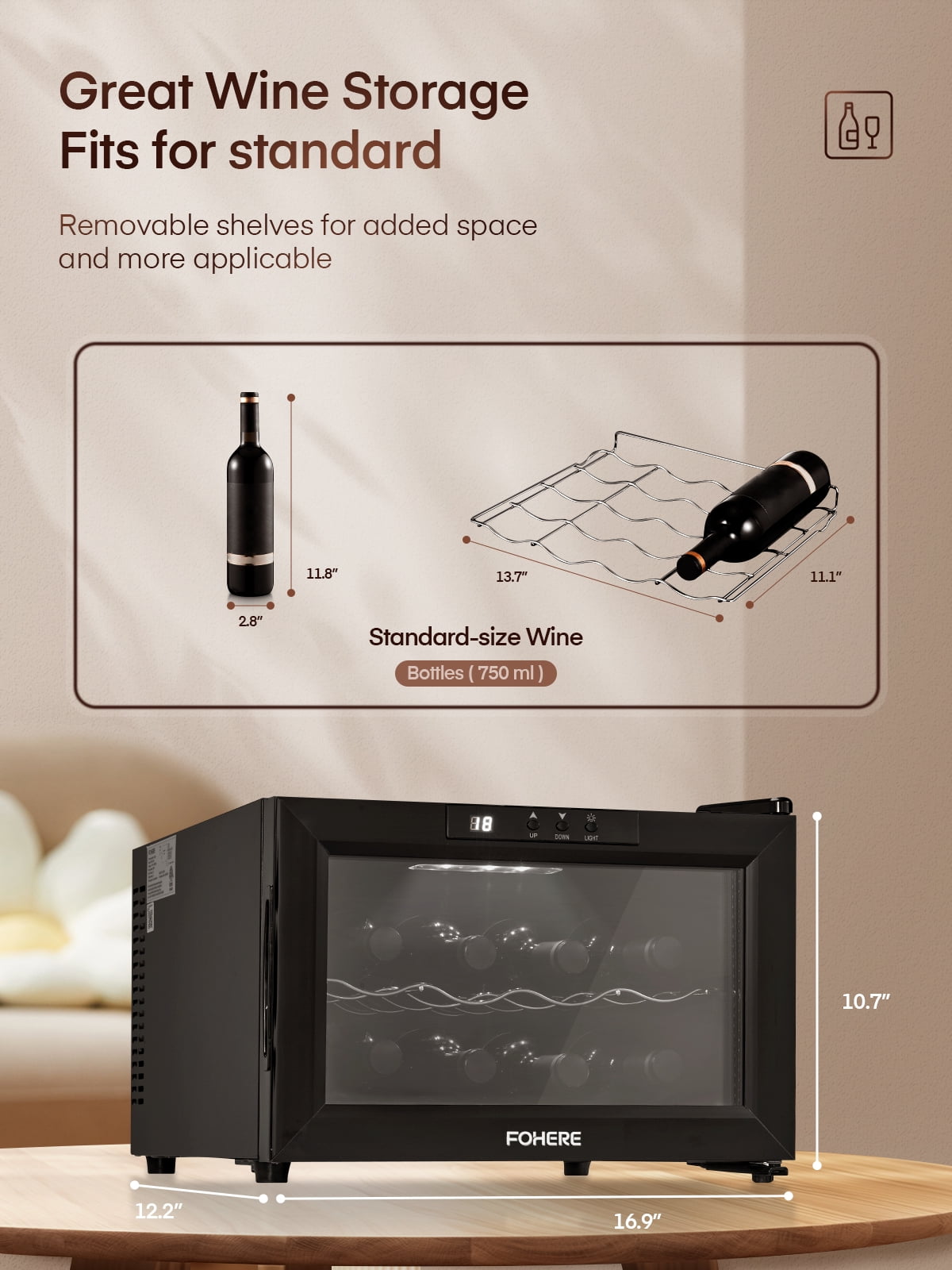 8 Bottles Freestanding Wine Cellar, Wine Fridge with Digital Temperature Control