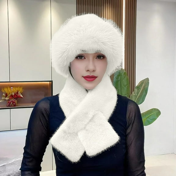 FNGZ 1 Pc Hat   1 Pc Scarf, Beige Scarf ,Hat,& Gloves, 2 Pcs/Set Women Winter Hat Scarf Set Fuzzy Plush Thickened Windproof Heat Retention Neck Wrap Solid Color Dome Fisherman Hat
