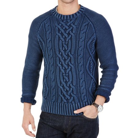 Nautica NEW Navy Blue Cable Knit Elbow Patch Mens Size 2XL Crewneck Sweater $168