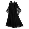 thumbnail image 3 of Women's Color Gothic Flare Sleeves Dark Black Dress Mesh Spliced Double Layer Midi Dress, 3 of 4