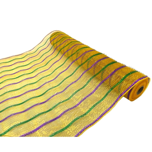 21"x 10yds Gold with Stripes Mardi Gras Mesh (Each)