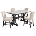 thumbnail image 1 of Light Espresso Faux Marble Counter Height Dining Set with Beige Chairs Wood Base, 1 of 6