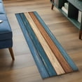 thumbnail image 4 of Runner Rug 2 x 6 Ft, Farmhouse Navy Blue Brown Washable Non-Slip Floor Mat for Kitchen Hallway/Entryway, Vintage Wooden Striped Long Kitchen Runner Area Rugs for Living Room, Low-Profile, 4 of 7