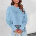 thumbnail image 2 of Womens T Shirts Long Sleeve Ladies Tops Fall Fashion Solid Crewneck Crop Work Blouses Dressy Casual Blue S, 2 of 5