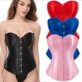 thumbnail image 5 of Top tipo bustier con corsé y cintura deshuesada con botones frontales, túnica sexy - Rosa, 5 of 5